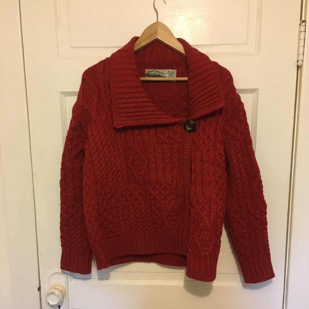 Aran Crafts red knit wool sweater